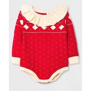 Cat & Jack One Piece Baby Girls Red & White Romper Bodysuit